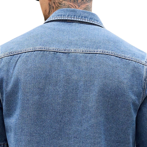 Chemise en jean personnalisée pour homme à manches courtes, en coton lavé, boutonnée, décontractée, respirante, séchage rapide, col rabattu, coupe classique, poche poitrine - Product Image 4