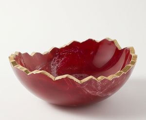 Bol décoratif élégant en résine rouge avec bordure dorée, fait main, style glamour, centre de table pour la décoration. - Product Image 2