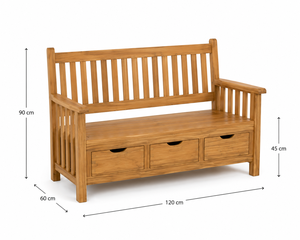 Banc de jardin en teck avec 3 tiroirs de rangement, dossier à lattes et accoudoirs pour terrasse, hôtel, complexe hôtelier - Product Image 4