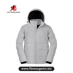 Chaqueta Acolchada con Capucha para Hombre, Estilo Casual de Invierno, Cierre de Cremallera, Relleno Grueso de Poliéster, Color Sólido, Corte Regular - Product Image 1