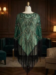 เสื้อแฟลปเปอร์วินเทจยุค 1920 แบบเปิดไหล่ ประดับลูกปัดและเลื่อม พร้อมพู่ห้อยยาว ผลิตจากโพลีเอสเตอร์ 100% เป็นมิตรต่อสิ่งแวดล้อม ระบายอากาศได้ดี ขายส่ง - Product Image 3