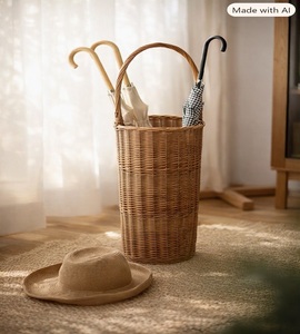 Ecowoodies Panier porte-parapluies en rotin tressé, style rustique classique, capacité 12 parapluies, autoportant, pour hall d'hôtel - Product Image 2