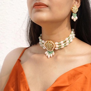 22K Gold Plated Vintage <b>Ruby</b> Choker <b>Necklace</b> Set Handmade Indian Designer Bridal Wedding Jewelry IGI Certified - Product Image 2