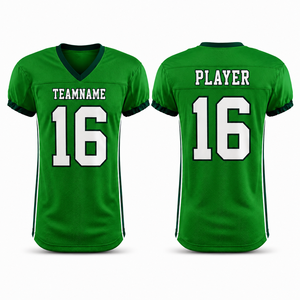 Maillot de football américain personnalisé, col en V, manches courtes, respirant, séchage rapide, 100% polyester, vert, vêtements de sport pour adultes - Product Image 1