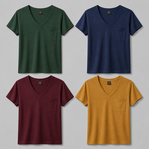 T-shirts pour hommes à col en V, en coton tricoté, décontractés, légers, respirants, séchage rapide, mode estivale, à porter au quotidien - Product Image 1