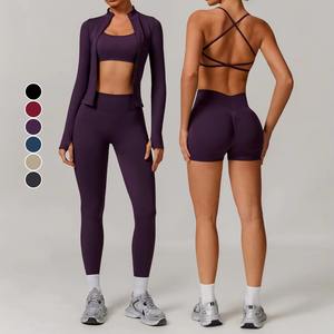 Vêtements de yoga pour femmes de haute qualité, respirants et à séchage rapide, soutien-gorge de yoga, haut de sport, veste, short taille haute, pantalon, ensembles de sport pour femmes - Product Image 4