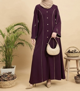 Best Selling Beautiful Dubai Women <b>Abaya</b> Traditional Islamic Muslim Clothing & Accessories Floor Length Long Sleeves Front Open - Product Image 3