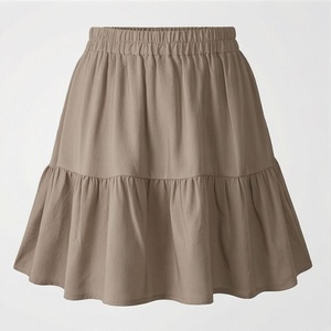 Women <b>Elastic</b> Waist A-Line Mini <b>Skirt</b> Solid Color Ruffles Casual Style Woven Fabric All Seasons Wear - Product Image 1