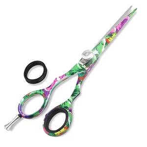Professional Hair <b>Scissors</b> Stainless Steel Blade Colorful <b>Floral</b> Handle Long Handle Right Handed Hairdressing Shears - Product Image 1