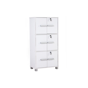 Modern Laminated Board <b>Storage</b> <b>Box</b> White Finish Three Tier Multi-Purpose <b>Lockable</b> Organizer Cabinet Separate Key Locks Unit - Product Image 1