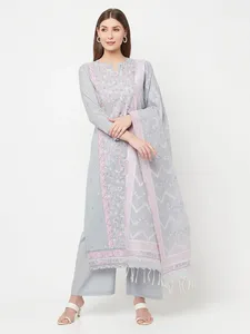 Safaa brand Light Gray Cotton Salwar Kameez with Dupatta Women's Traditional Casual Wear cotton dress material - Product Image 2
