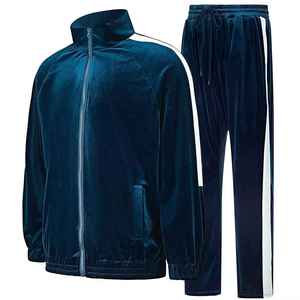 Nouvel ensemble de survêtement décontracté personnalisé avec logo, taille standard, respirant, 2 pièces, pantalon à taille élastique, col montant, en velours - Product Image 1