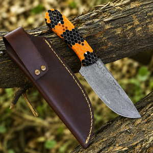 Cuchillo de Desollado de Acero de Damasco Premium con Mango de Resina Personalizado, Cuchillo de Caza de Hoja Fija con Funda de Cuero - Product Image 4