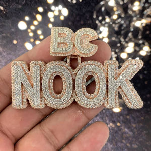 Collar con Colgante Grande de Letra Inicial en Plata 925 Chapada en Oro Rosa con Diamantes Moissanite, Estilo Hip Hop para Hombre - Regalo - Product Image 4