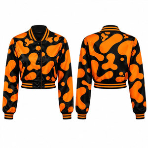 Veste universitaire en satin à imprimé camouflage orange, col rabattu, manches longues, vêtements d'automne pour femmes, coupe régulière, matière polyester - Product Image 1