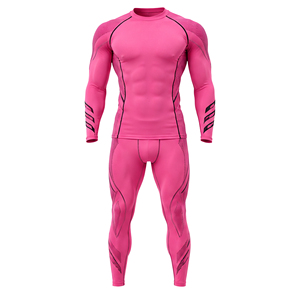 Ensemble de survêtement de compression personnalisé pour homme, séchage rapide, extensible, haut d'entraînement à manches longues et collants pour la gym, le fitness, la course à pied, vente en gros - Product Image 1