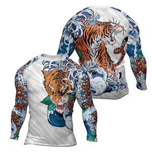 Maillot de protection personnalisé à manches longues pour homme, imprimé vague de tigre, respirant, pour MMA, BJJ et arts martiaux - Product Image 1