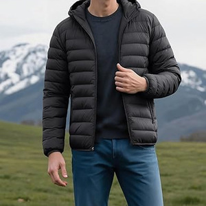 Puffer <b>Jacket</b> for Men Oversized Hooded Coat with Down Bubble Padding <b>Canvas</b> Outerwear with Front Logo - Product Image 1