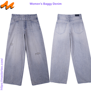 Pantalones anchos de mujer con doble cintura, bolsillos con corte diagonal, efecto rasgado y desgastado, lavado elegante, 100% tela de algodón, elaborados a 10.17 - Product Image 3