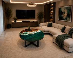 <b>Epoxy</b> Resin Center <b>Table</b>, Ocean Inspired <b>Coffee</b> <b>Table</b>, Acacia Wood Furniture, Modern Round <b>Coffee</b> <b>Table</b>, Handmade Resin Art - Product Image 1