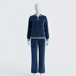Ensemble de survêtement deux pièces pour femme, en velours d'hiver, avec broderies et patchs, style urbain, manches longues, couleur unie, col à capuche, décontracté - Product Image 1