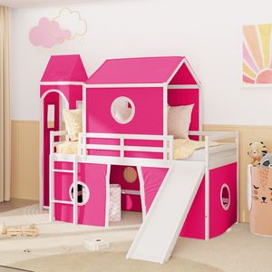 Twin Size Loft Bed with <b>Pink</b> <b>Slide</b> Tent Tower Kids' Beds with Unique Features (OLD SKU WF532001AAH) - Product Image 1