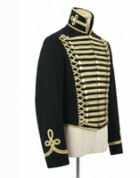 Veste Hussarde Homme Noire en Laine Double Boutonnage Col Montant Broderie Dorée Uniforme Napoléonien Hiver