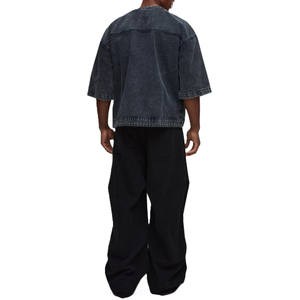 Camiseta para Hombre con Acabado Vintage, Cuello en V, Costura de Panel, Construcción de Algodón Grueso, Logotipo Personalizado, Fabricación al por Mayor - Product Image 2