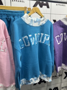 Conjunto de Sudadera Oversize de Cuello Redondo 460Gsm para Mujer y Niños, con Letras Bordadas, 100% Algodón Felpa, Sudadera de Cuello Simulado - Product Image 6