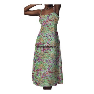 Nouvelle robe bohème en coton à bretelles fines, faite à la main pour femmes, sans manches, imprimés floraux, look décontracté tendance, confortable et respirante - Product Image 3