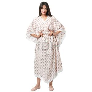 Nueva llegada 2025 Rosa indio mano bloque estampado caftán bata verano vestido Unisex Kimono vacaciones vestido holgado ropa de mujer - Product Image 1
