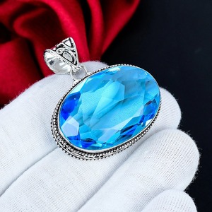 Colgante de Plata de Ley 925 con Topacio Azul Suizo, Joyería Hecha a Mano con Piedras Preciosas, Colgante de Plata de Ley 925 con Topacio Azul Suizo Hecho a Mano - Product Image 6
