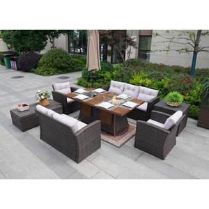 Ensemble de meubles de patio extérieur chic gris ou brun élégant avec table rectangulaire pour foyer - Product Image 2