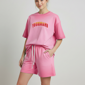 ODM/OEM 2026 Summer Women <b>Set</b> Drop Shoulder Oversized T Shirt High Waist Trouser Spandex/Polyester High Quality 2PCS Suit - Product Image 4