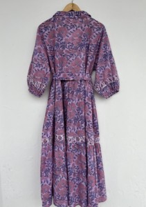 Vestido Maxi de Algodón con Estampado Floral de Lavanda para Mujer, con Cuello y Mangas Abullonadas, Venta al Por Mayor - Product Image 2