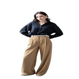 Blusa de lino negro bohemio vintage 100% algodón cuello pico transpirable y secado rápido verano ODM suministro - Product Image 1