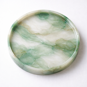 Plateau de service rond en résine, prix de gros, avec motif marbré vert et or, pour table à manger, cuisine et décoration intérieure - Product Image 2