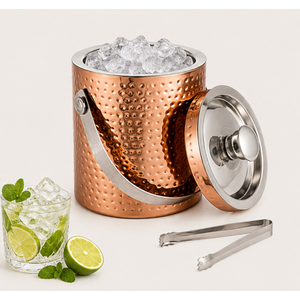 Seau à glace de luxe en cuivre martelé à double paroi avec couvercle et poignée, seau à vin isotherme en acier inoxydable pour bar - Product Image 6