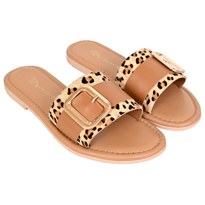 Sandalias Planas de Cuero con Estampado de Leopardo y Hebilla Dorada, Sandalias Abiertas de Verano para Mujer, OEM - Product Image 1
