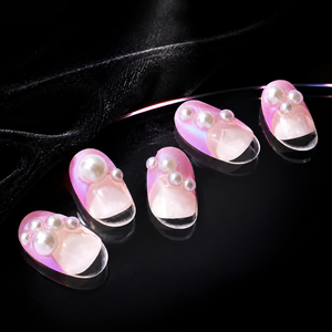 Kit de manucure rose blush avec breloques perles, bandes de vernis à ongles transparentes rose pâle, bandes de manucure rose clair, ongles perlés OEM, kit de manucure rose blush - Product Image 1