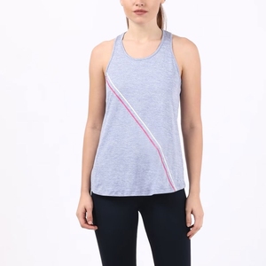 Camiseta sin mangas Index para mujer, color gris melange, con rayas blancas y rosas, cuello redondo, tejida, informal, para verano, para hacer ejercicio - Product Image 4