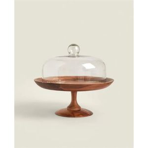 Wholesale Modern Acacia Wood Cake Stand with Glass Dome Lid | Round Wooden <b>Dessert</b> Display Pedestal for Wedding & Party Decor - Product Image 5