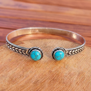 Boho Wave Manmade Turquoise Dual Stone Gold/<b>Silver</b> Plated Handmade Open <b>Cuff</b> Bangle Jewelry - Product Image 3