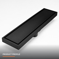 Caniveau de douche linéaire en acier inoxydable noir mat sur mesure avec insert en carrelage, canal de sol dissimulé pour salles de bain modernes et zones humides