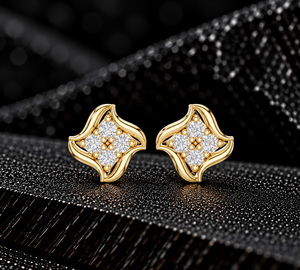 Boucles d'oreilles en diamant de laboratoire, grappe florale, quatre pierres rondes, clous en or 14K 18K, DEF VVS, bijoux fins pour mariage, ODM - Product Image 1