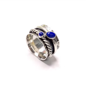Unisex Lapis Lazuli Spinner Ring Bohemian Style Natural Gemstone - 925 Silver Handmade Jewelry Wholesale - Product Image 3