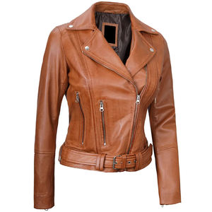 Brown PU <b>Leather</b> Moto <b>Jacket</b> Men Slim Fit Zipper Closure Belted Biker Style Autumn <b>Winter</b> Wear For Women - Product Image 5