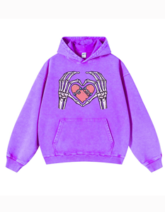 Oversized Gray Hoodie With Skeleton Hands <b>Heart</b> Skateboard Print Unisex Casual Fleece Sweatshirt Autumn Streetwear - Product Image 5