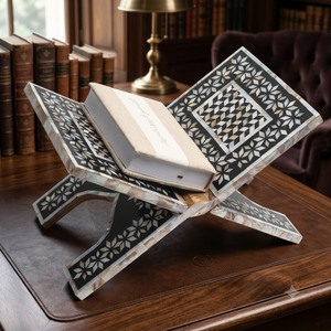 Support de Coran de luxe de style arabe avec incrustations de nacre et d'os sculptées, décoration écologique pour la maison, porte-livre religieux pour la prière - Product Image 3