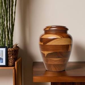 Urne funéraire décorative en bois faite à la main avec couvercle, pot de rangement en bois, décoration moderne pour la maison, fournisseur en gros - Product Image 1